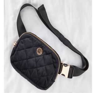Wantable Black Velvet Quilted Crossbody Belt Bag